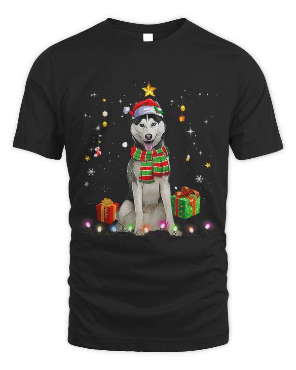 Siberian Husky Santa Christmas Tree Lights Xmas Pjs Boys 64