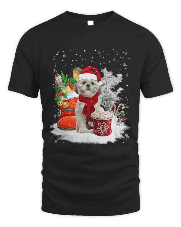 Shih Tzu Christmas Santa Hat Eggnog Boots Snow Xmas143