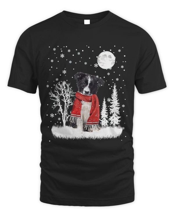 Border Collie Under Moonlight Snow Christmas Pajama 39