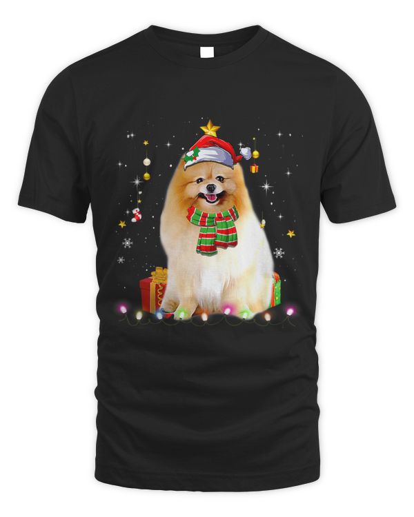 Pomeranian Santa Funny Christmas Tree Lights Xmas Pjs Boys 43
