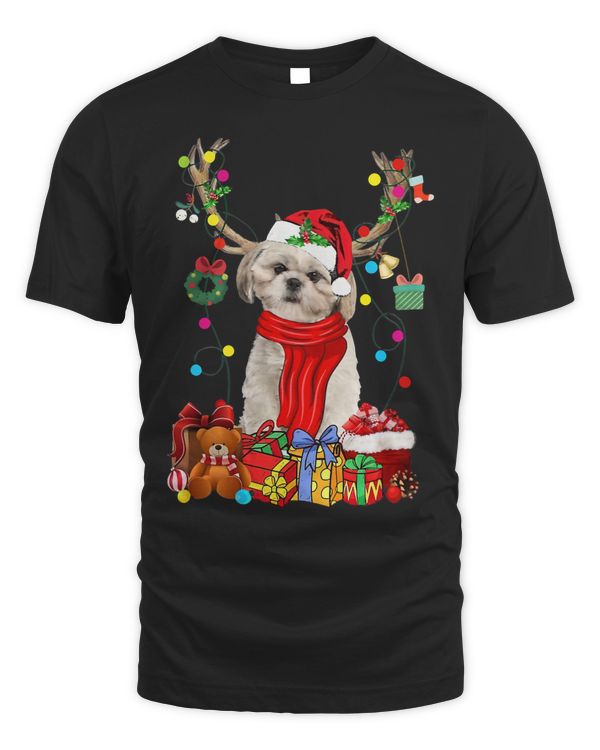 Santa CREAM Shih Tzu Reindeer Light Christmas Dog Lover124