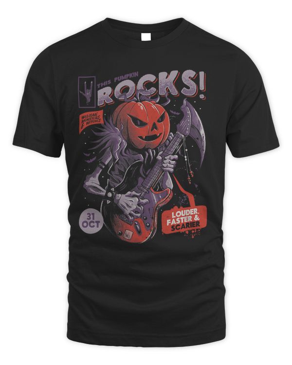 Halloween This Pumpkin Rocks Spooky Skeleton Guitar Player621