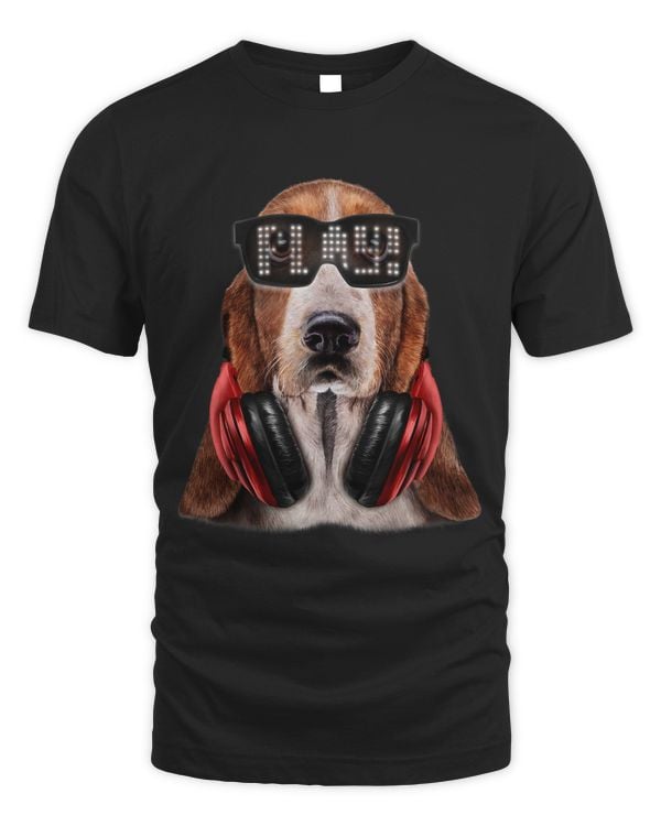 Basset Hound Dog as DJ LED Sunglass and Headphone
