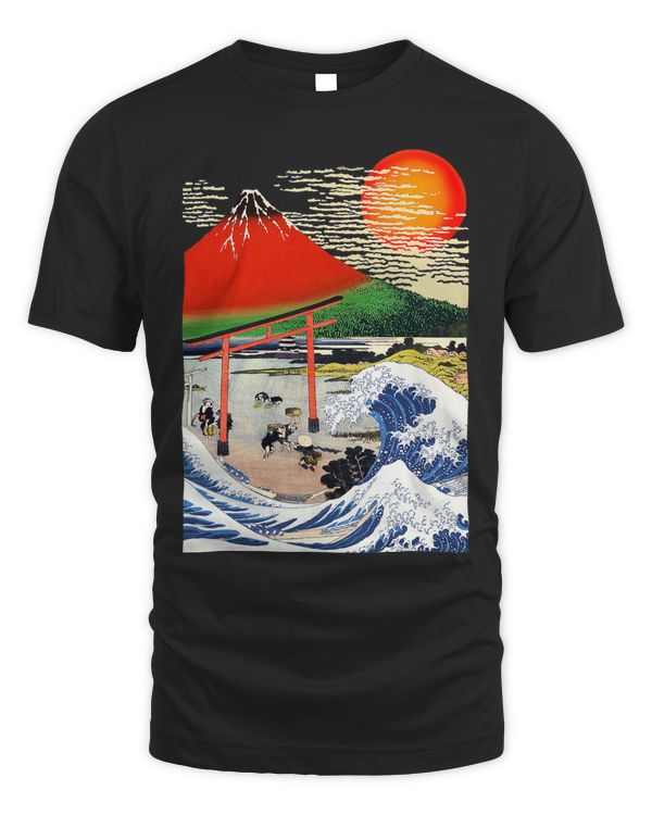 Edo Japan Ukiyo Hakusai Red Mount Fuji Tsunami