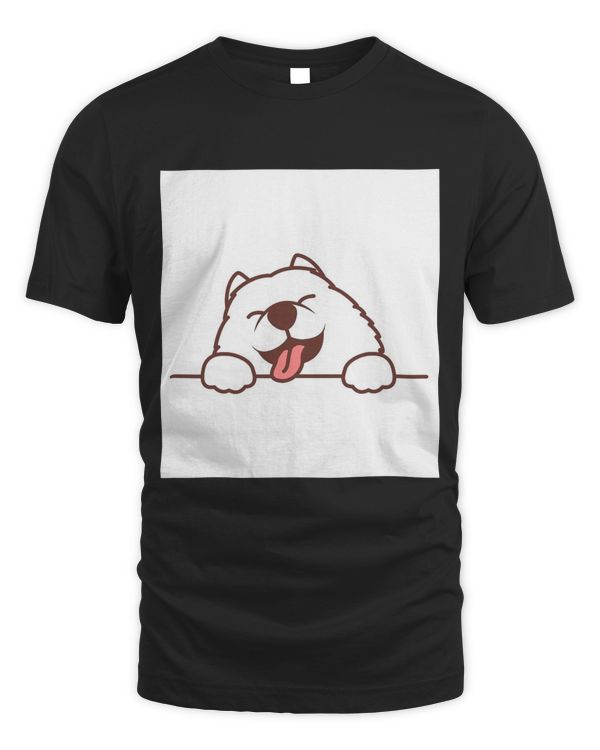 Cute Baby Happy White Samoyed Puppy Dog