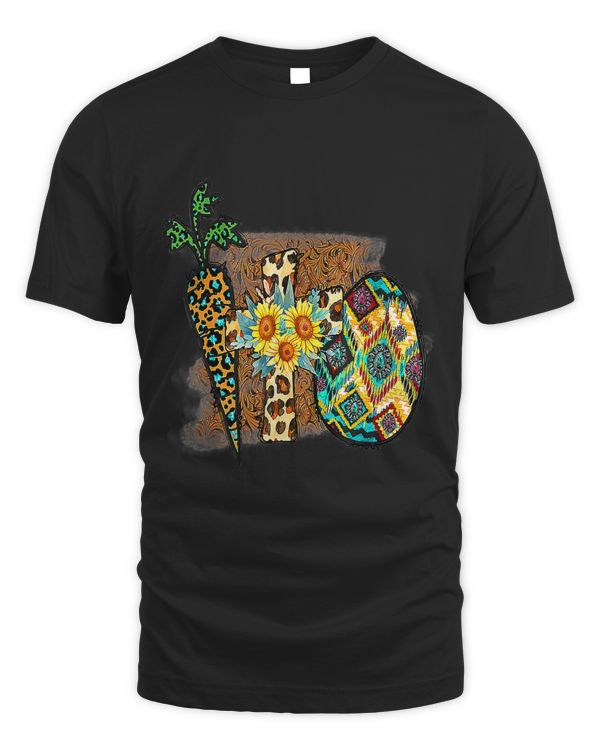 Happy Easter Graphic Shirt Womens Leopard Carrot Egg Cross