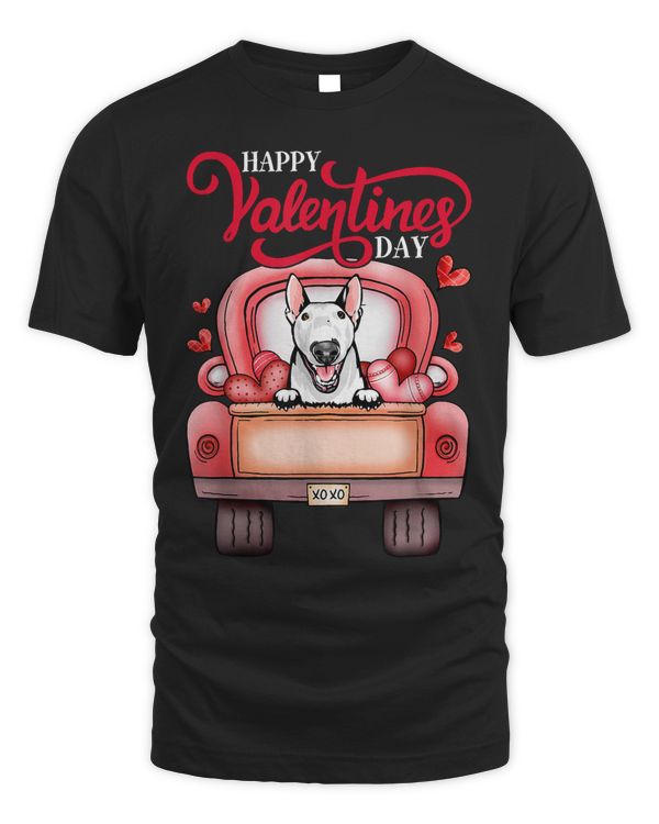Red Truck Happy Valentines Day Bull Terrier Dog Hearts