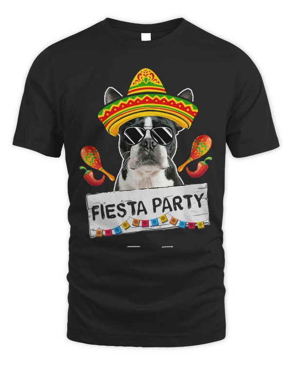 Funny Party Cute Boston Terrier Wearing Sombrero Sunglasses