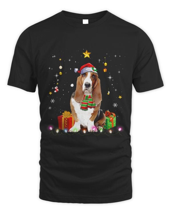 Basset Hound Santa Christmas Tree Lights Funny Xmas Pjs Boys 56