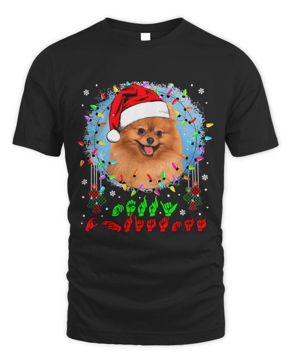 Merry Christmas Hands Sign Language Santa Pomeranian Lover142