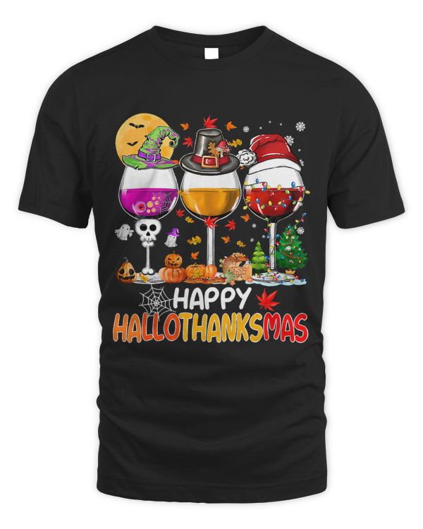 Wines Glass Thankgiving Funny Happy Hallothanksmas29