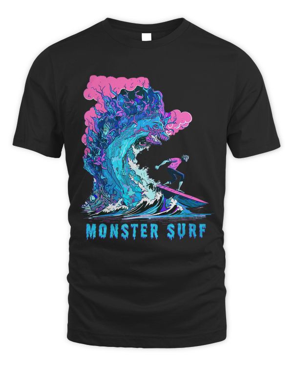 Cool Surfing Monster Surf Hang Ten Riding Big Wave Pink Blue