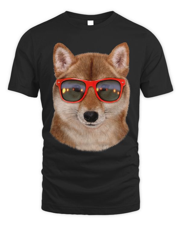 Shiba Inu in Red Retro Sunglass Frame Japanese Dog