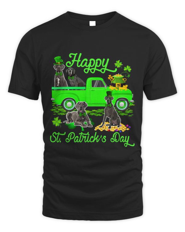 Happy St. Patricks Day Leprechaun Great Dane Green Truck
