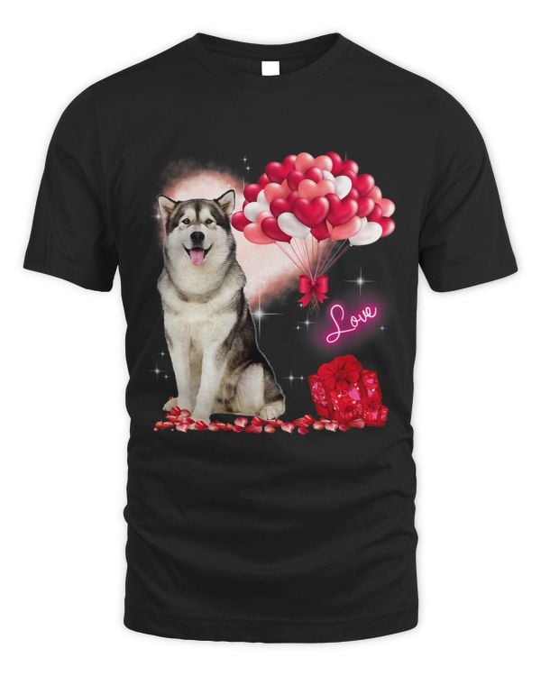 Cute Alaskan Malamute Balloon Heart Valentines Day