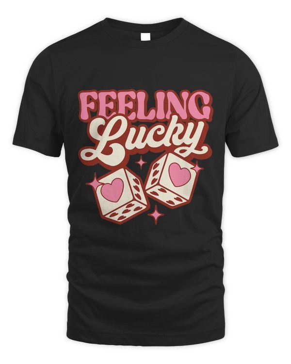 Funny Valentines Day Feeling Lucky Dice Hearts Pink Vintage