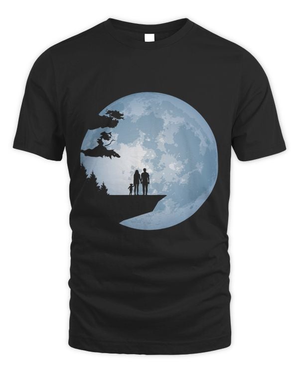 Family in front of Full Moon Silhouette Moon watching