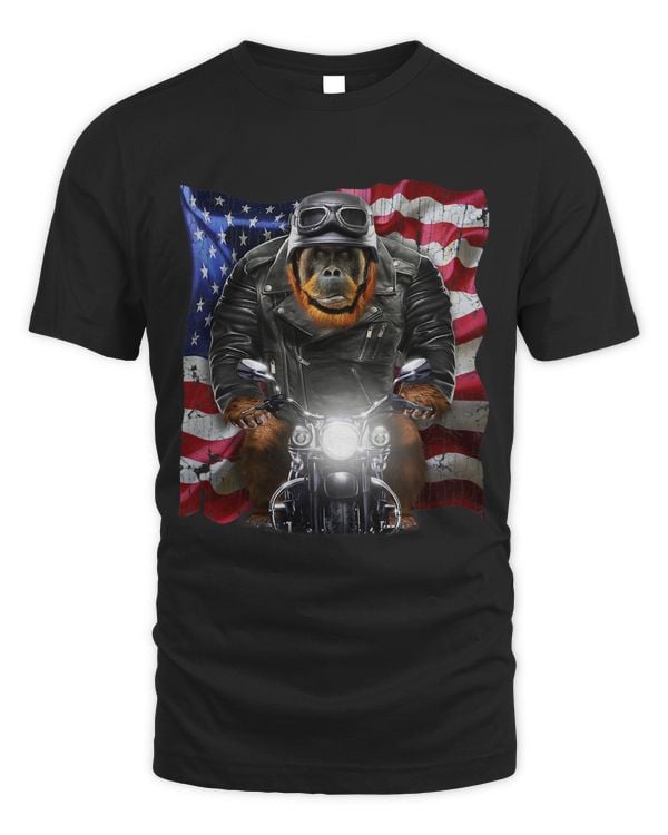 Patriot Orangutan on Motorcycle with Flag of USA