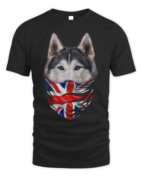 Patriot Siberian Husky in Union Jack Bandana Dog