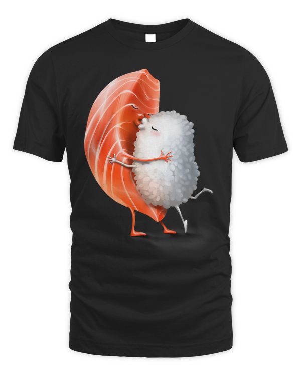 Romantic Japanese Salmon Sushi Hug and Kiss on Valentine Day