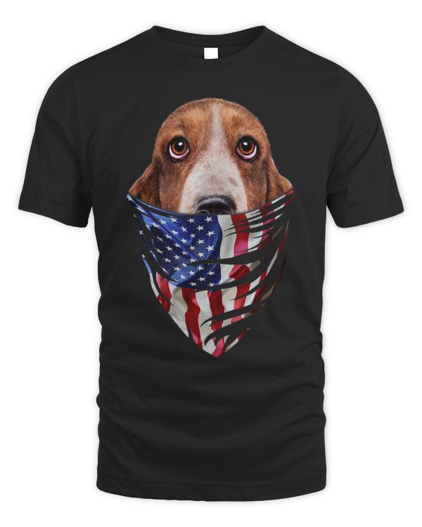 T Shirt Patriotic Basset Hound Dog in USA American Bandana