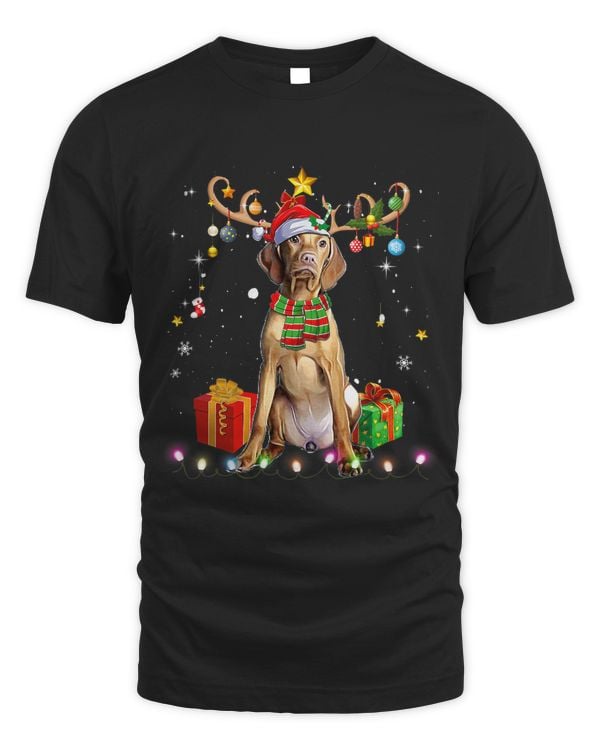 Vizsla Reindder Santa Hat Christmas Tree Lights Xmas Pajamas