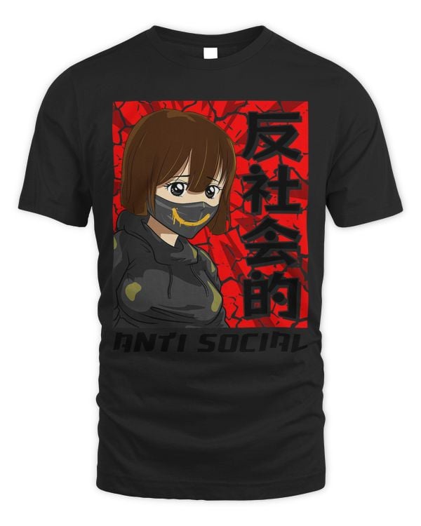 Anti-Social Japanese Sad Anime Girl Emo Goth Soft Grunge T-Shirt