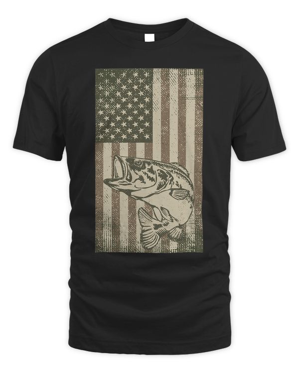 Vintage Outdoor Big Bass Fish Camouflage USA Fisherman Flag