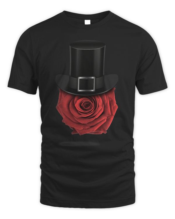 T Shirt Rose Face Gentlemen with Top Hat Topper Floral De