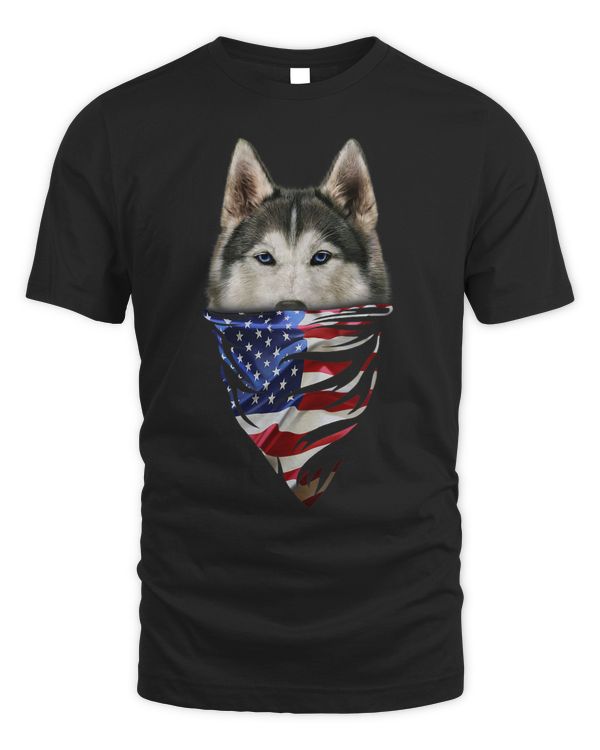 T Shirt Siberian Husky Dog Patriotic America Bandana USA
