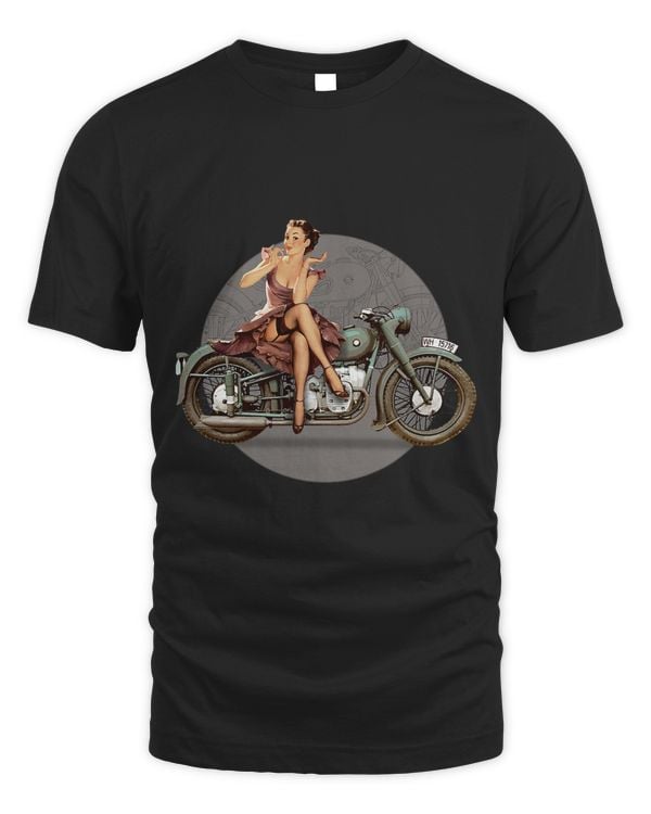 Pin up girl 1940s motorcycle retro poster WWII