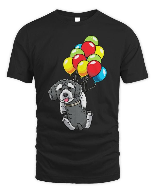 Schnoodle Dog Hanging On Balloons