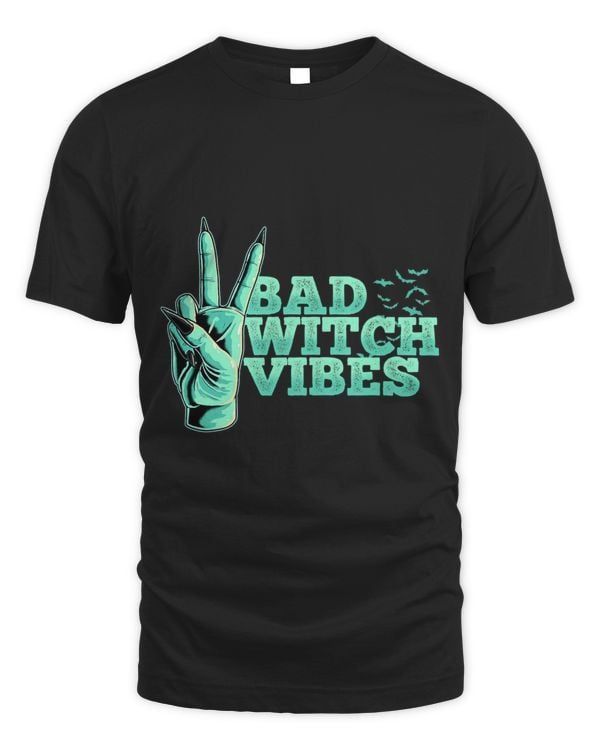 Bad Witch Vibes Pastel Goth Witch Peace Hand Sign Halloween