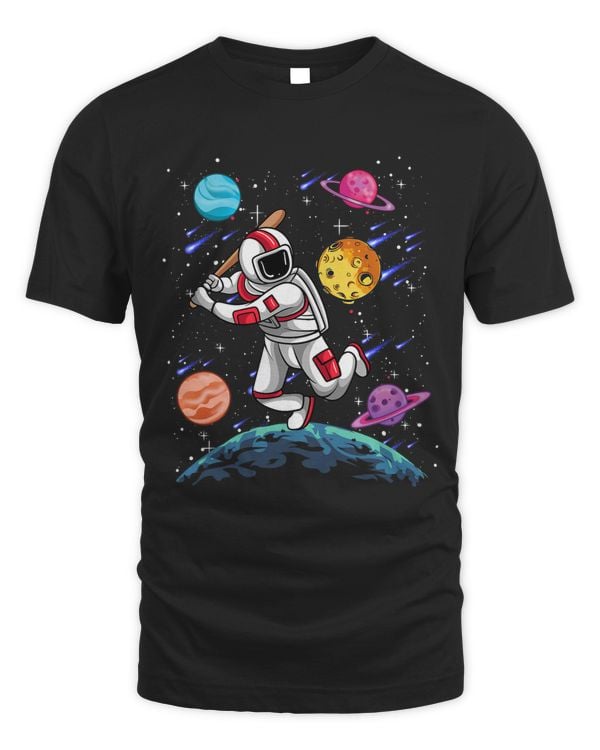 Astronaut Baseball Playing Sport Galaxy Outer Space Planets 1