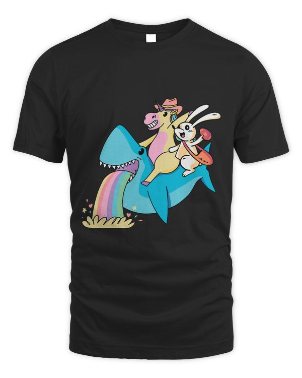 Bunny Unicorn Riding Shark Easter Day Cute Rabbit Girls Kids