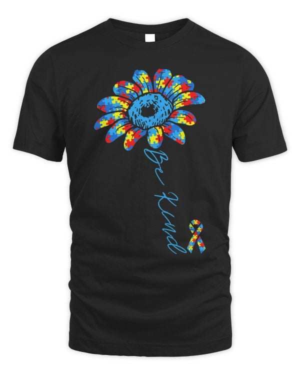 Be Kind Sunflower Puzzle Piece Ribbon Autism Awareness Month