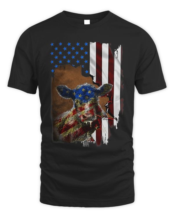 Beef Cattle Inside Vintage American Flag