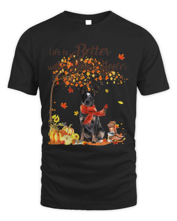 Blue Heeler Maple Tree Thanksgiving Day Cute Dog Fall