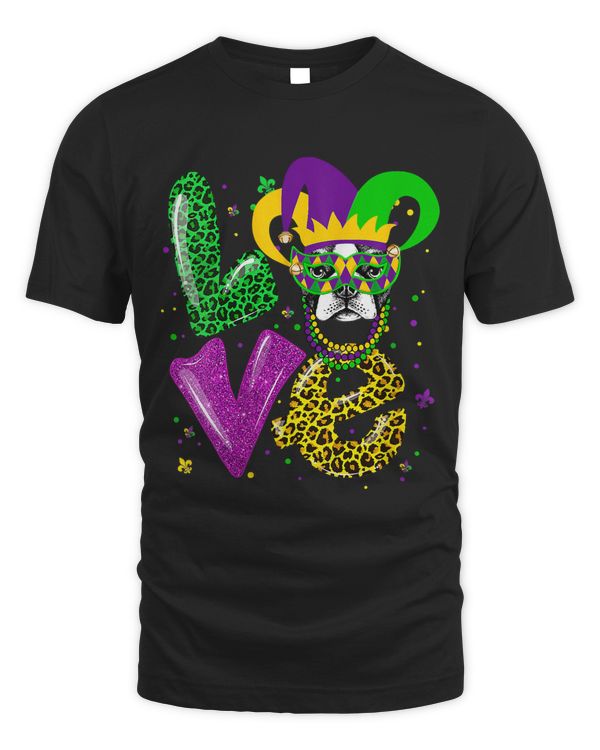 Cute LOVE Boston Terrier Dog Mask Plaid Leopard Mardi Gras
