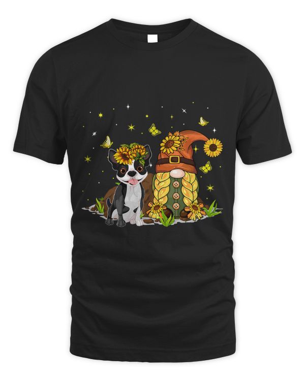 Cute Sunflowers Gnome With Boston Terrier Dog Lover Owner