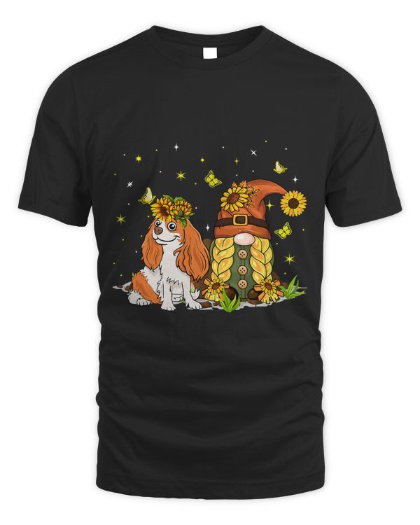 Cute Sunflowers Gnome With King Charles Spaniel Dog Lover