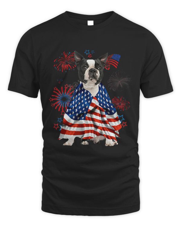 Boston Terrier Dog American USA Flag 4th of July Dog Lover