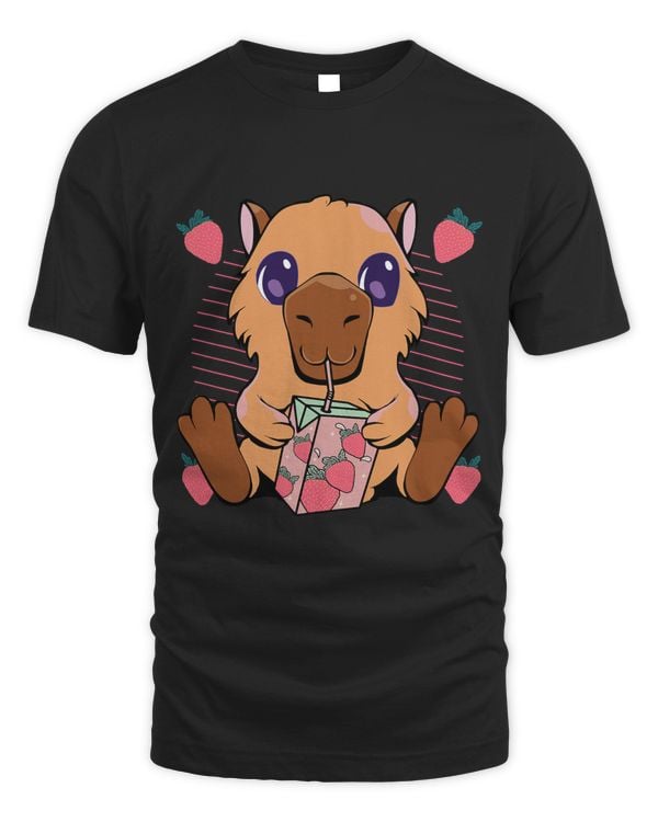 Capybara Funny Capibara Rodent Drinking Strawberry Milkshake