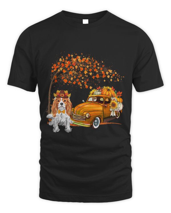 Cavalier King Charles Spaniel Fall Pickup Truck Pumpkins