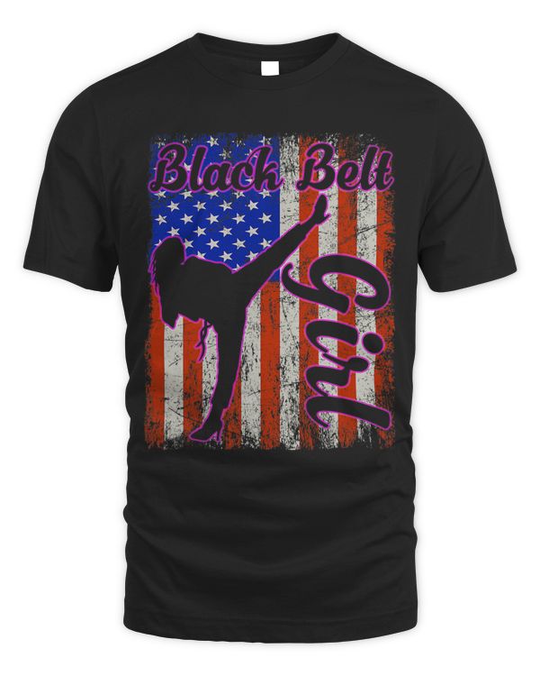 Black Belt Girl US Flag Taekwondo Jiu Jitsu Karate Girl Love