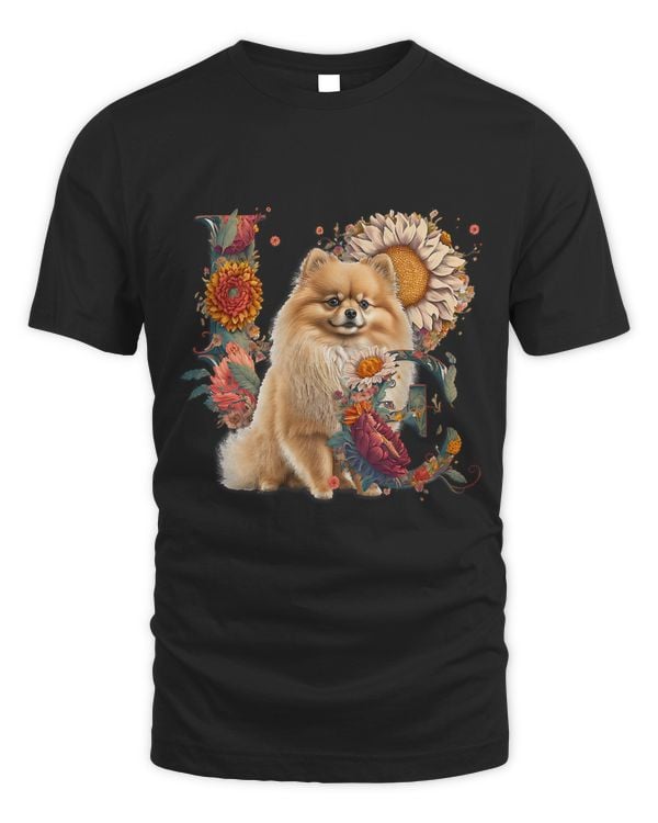 Cute Pomeranian Sunflower LOVE Word Drawing Art