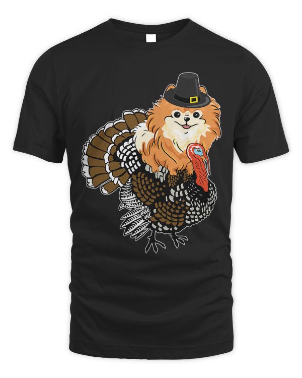 Pomeranian Pilgrim Dog Riding Turkey Costume Funny T