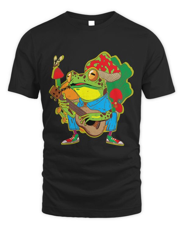 Cottagecore Aesthetic Frog Playing Guitar On Mushrooms Funny