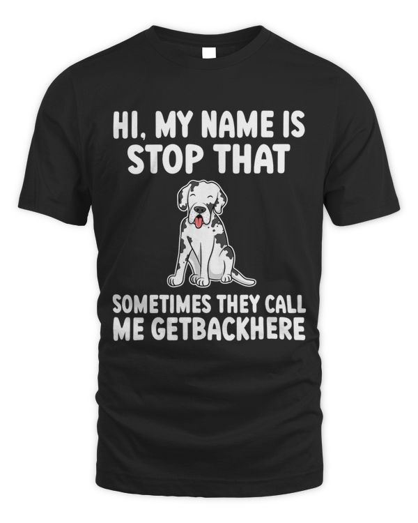 Great Dane Dog Hi My Name Is Stop That Funny Dog Great Dane T-Shirt