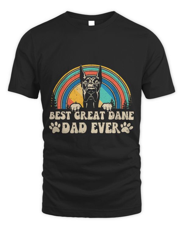 Best Great Dane Dad Ever Vintage Rainbow Dog Fathers Day T-Shirt